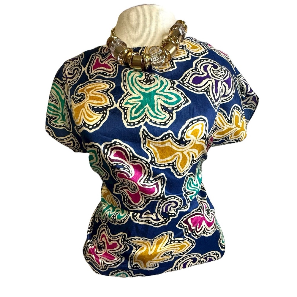 Vintage corporate wear Laura Lee Colorful geometric Women's office vixen blouse